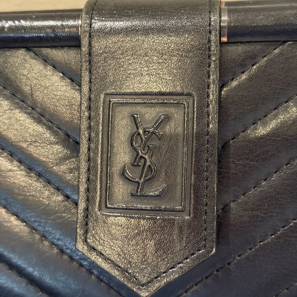 Saint Laurent Black Chevron Quilted Leather Envelope Clutch in Black - Picture 2 of 10